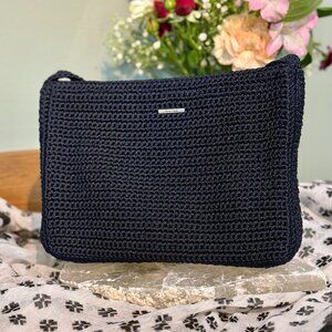 THE SAK Navy Blue Crochet Shoulder Bag - Classic 90s Woven Purse